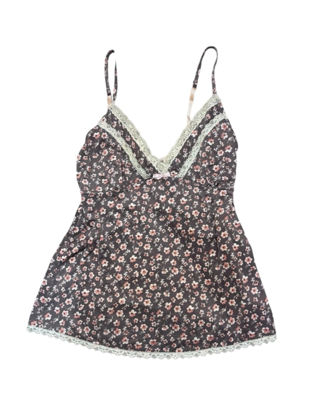 Vintage Y2K Floral Print Lace Trim Bow Cami Slip Tank Top